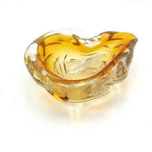 Amber Colored Glass Art Ashtray Table Decor Unsigned Possibly Murano or Chalet